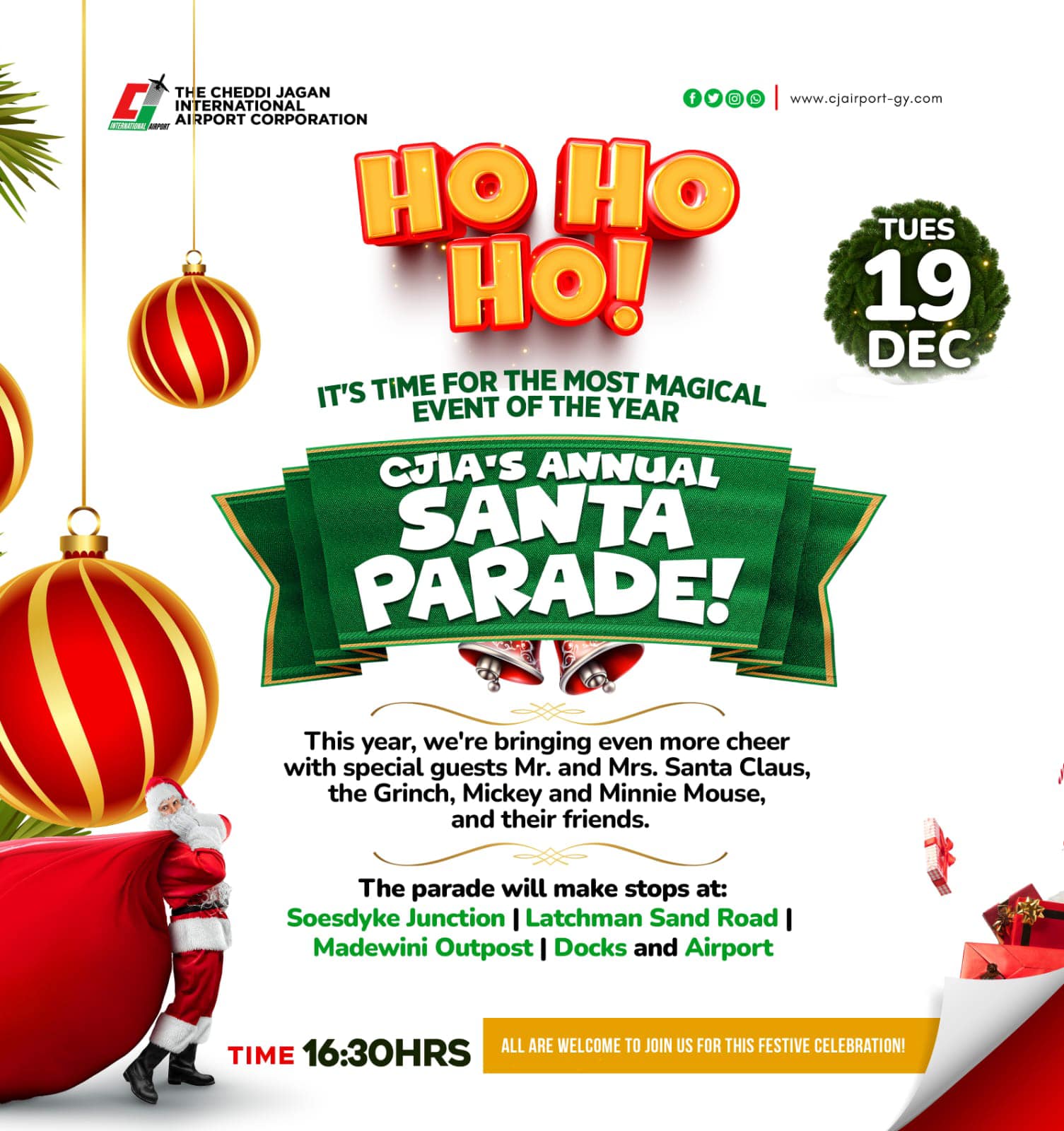 Cheddi Jagan International Airport to Host Santa Parade and Christmas Village